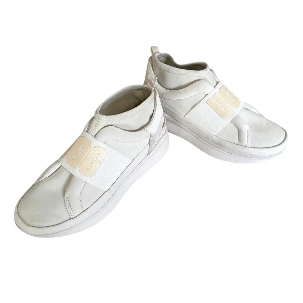 UGG Neutra Sneakers Women 7.5 White Logo Strap Slip On Platform Sporty Y2K